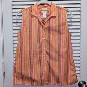 Liz Claiborne LizSport Top Blouse Sleeveless Orange Striped Sz 4 Spring Outdoor